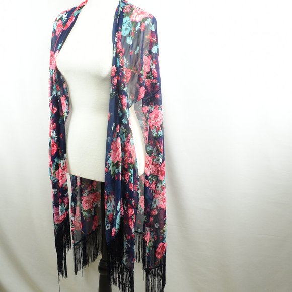 Torrid Floral Print Wrap Blue Floral Shawl OneSize - Picture 10 of 10